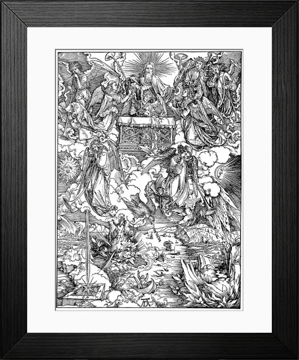 Framed Print : The Apocalypse, the seven trumpets are given to the angels and the resultsof the first four trumpet calls Framed Print : The Apocalypse, the seven trumpets are given to the angels and the resultsof the first four trumpet calls