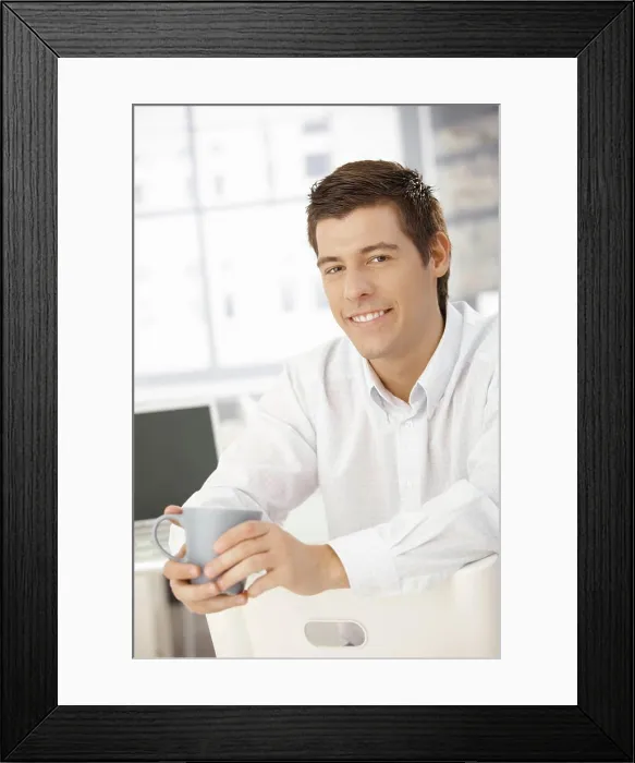 Framed Print : Coffee break in office, smiling businessman Coffee break in office