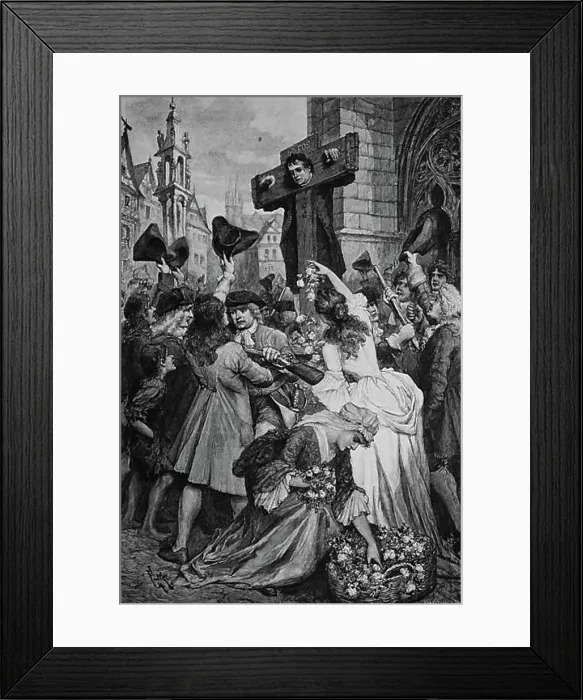 Framed Print : Daniel Defoe in the pillory, an English writer, 1660 - 1731, wood engraving, about 1880