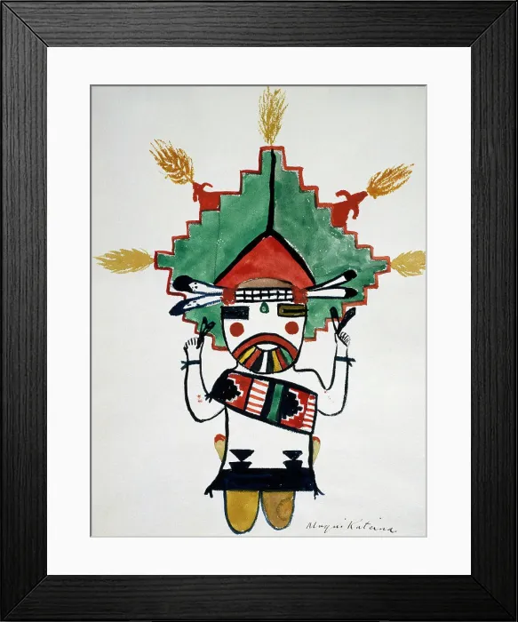 Framed Print : Hopi Kachinas - Small Figure Kneeling, Wearing Large Headdress ca. 1905 Native American Art Newberry Library, Chicago Framed Print : Hopi Kachinas - Small Figure Kneeling, Wearing Large Headdress ca. 1905 Native American Art Newberry Library, Chicago