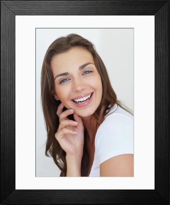 Framed Print : Portrait, smile and skincare with a young woman in studio on a white background for natural dermatology