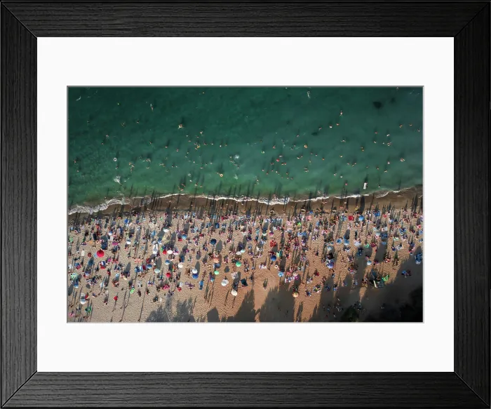 Framed Print : Aerial View of Crowd of People on the Beach Aerial View of Crowd of People on the Beach