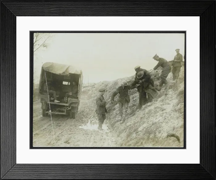 Framed Print : Photo collection First World War. The Front in France. Carrying a Wounded man down to an ambulance. 1914-1918}. France Framed Print : Photo collection First World War. The Front in France. Carrying a Wounded man down to an ambulance. 1914-1918}. France