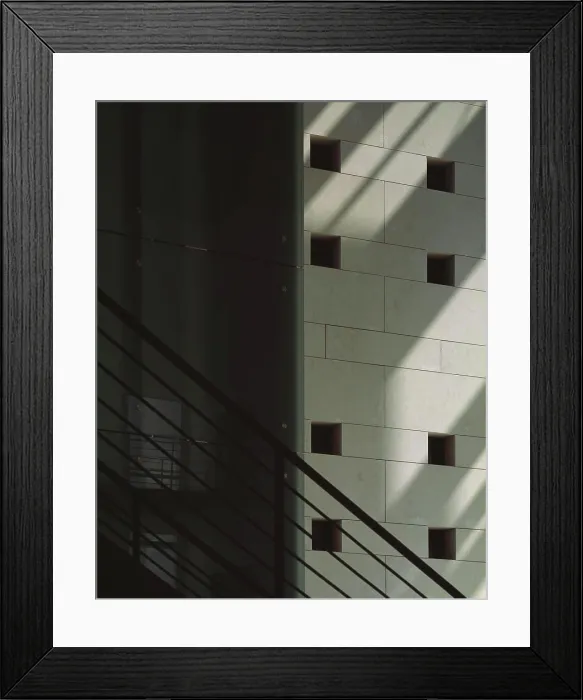 Framed Print : nordea bank detail of handrail, glass lift and stone Framed Print : nordea bank detail of handrail, glass lift and stone