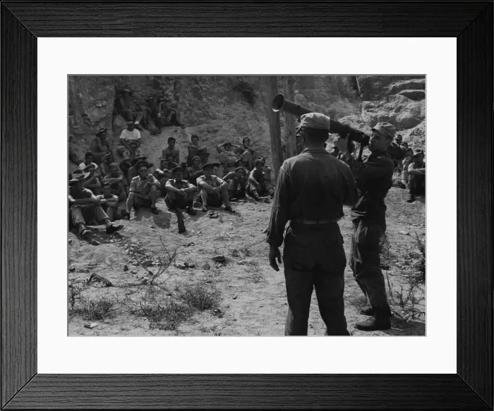 Framed Print : Men of 3 Bn Royal Australian Regiment display keen interest in the demonstration of the 3 Framed Print : Men of 3 Bn Royal Australian Regiment display keen interest in the demonstration of the 3