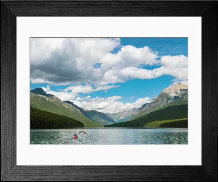Framed Print : Two Kayakers Kayaking On Bowman Lake In Glacier National Park