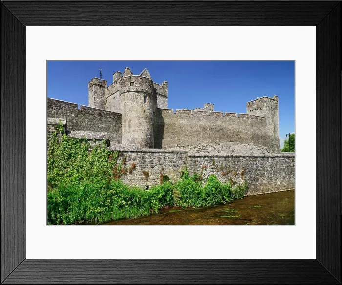 Framed Print : Ireland, County Tipperary, Cahir, Cahir Castle, General view of castle and surrounding wall with stream running past Framed Print : Ireland, County Tipperary, Cahir, Cahir Castle, General view of castle and surrounding wall with stream running past