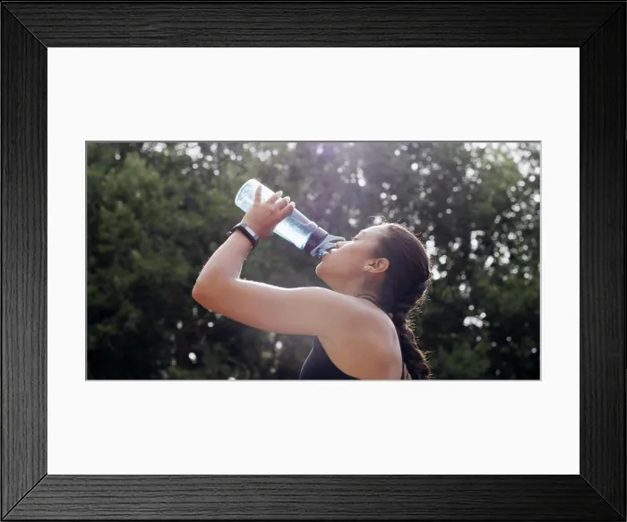 Framed Print : Woman, drinking water and fitness in park
