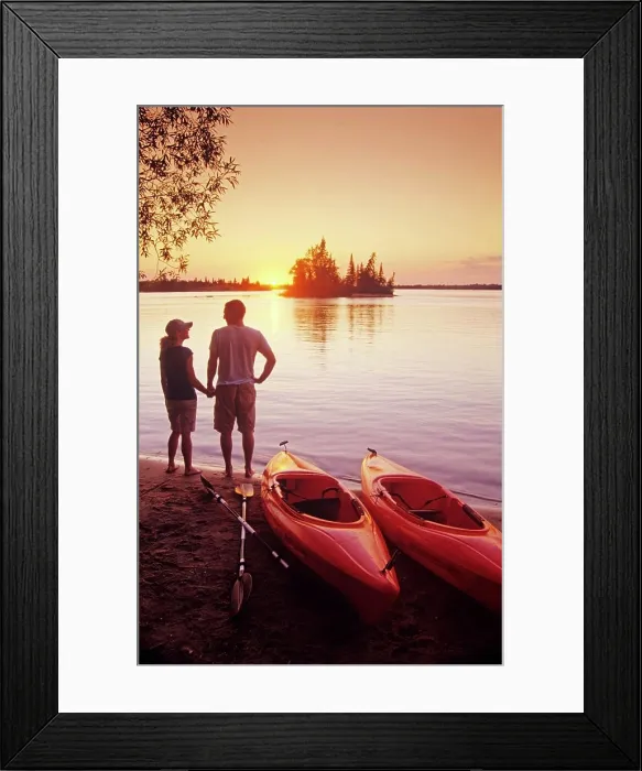 Framed Print : Couple with kayaks at Otter Falls campground, Whiteshell Provincial Park, Manitoba, Canada Framed Print : Couple with kayaks at Otter Falls campground, Whiteshell Provincial Park, Manitoba, Canada
