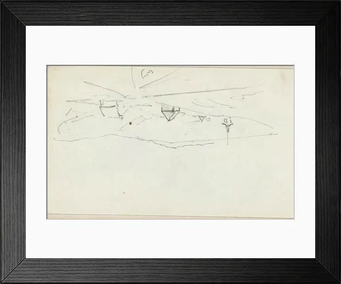 Framed Print : Hill landscape with houses and a church on a road.Leaf 20 verso from a sketchbook with 41 sheets
