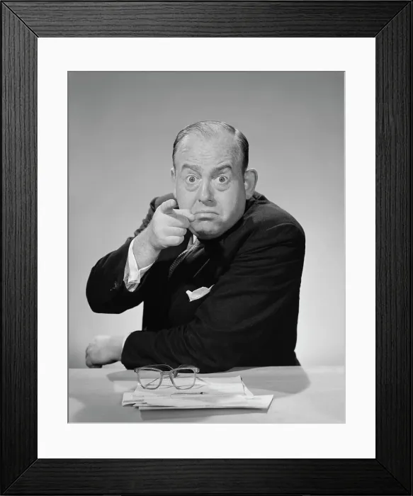 Framed Print : 1950S 1960S Angry Businessman Pointing Finger Bulging Staring Eyes Wide Open Framed Print : 1950S 1960S Angry Businessman Pointing Finger Bulging Staring Eyes Wide Open