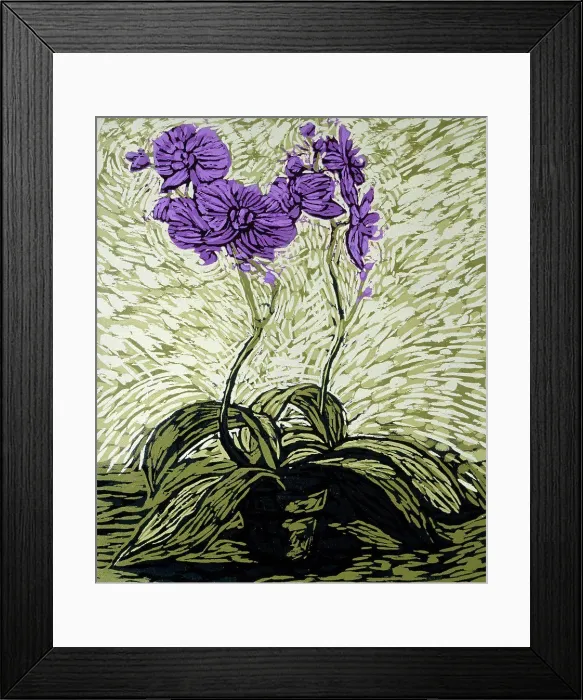 Framed Print : Orchids by Barry Wilson, woodcut print, (born 1961) Framed Print : Orchids by Barry Wilson, woodcut print, (born 1961)