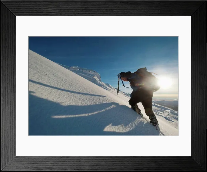 Framed Print : Walker with ice axe going through heavy snow up Beinn Respiol, Ardnamurchan peninsula; Highlands, Scotland Framed Print : Walker with ice axe going through heavy snow up Beinn Respiol, Ardnamurchan peninsula; Highlands, Scotland