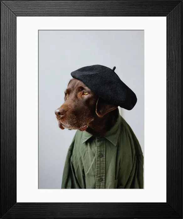 Framed Print : Portrait of a dog dressed as a human