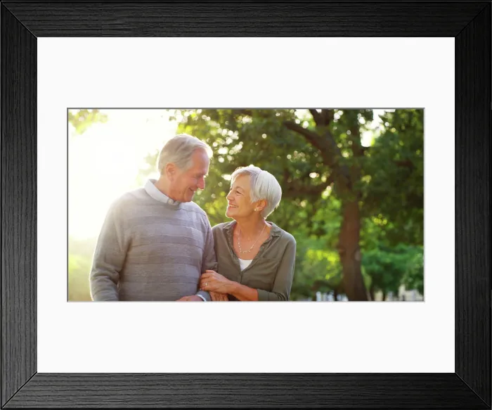 Framed Print : Senior couple, walking and happy outdoor at a park with love Framed Print : Senior couple, walking and happy outdoor at a park with love