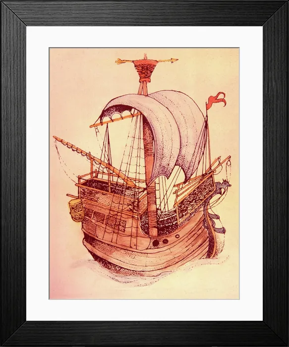 Framed Print : Hanseatic Cog cargo ship, 13th cent. Woodcut Framed Print : Hanseatic Cog cargo ship, 13th cent. Woodcut