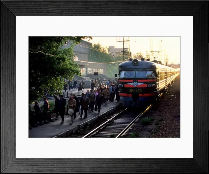 Framed Print : RUSSIA, SIBERIA, NOVOSIBIRSK, TRAIN STATION IN SUBURB WITH COMMUTER TRAIN