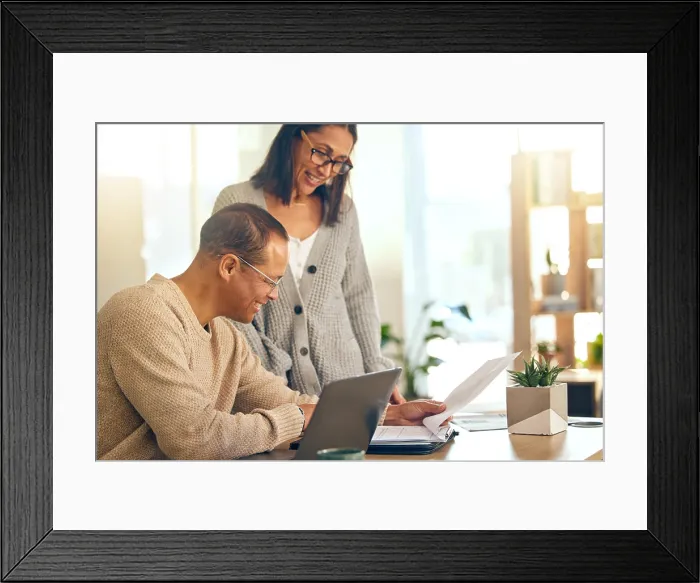 Framed Print : Love, retirement and senior couple with laptop Framed Print : Love, retirement and senior couple with laptop