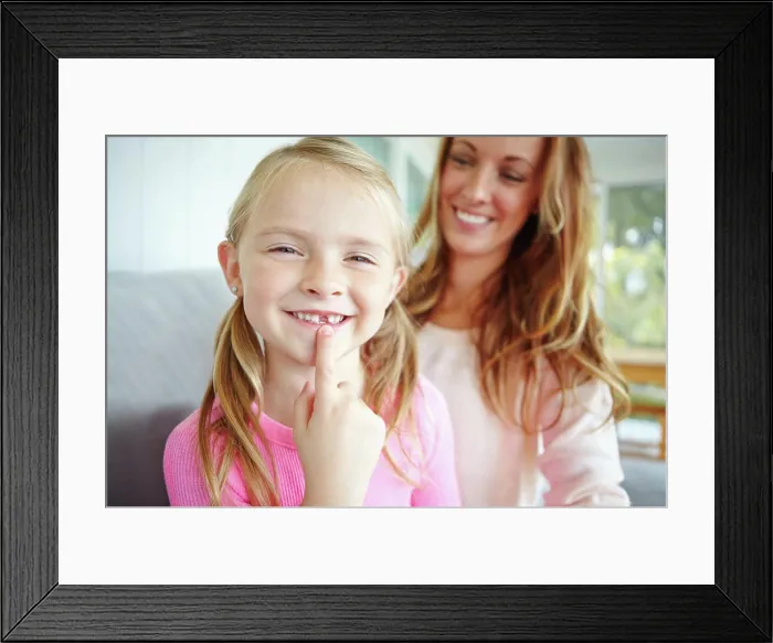 Framed Print : Portrait, mom and girl with tooth gap Framed Print : Portrait, mom and girl with tooth gap