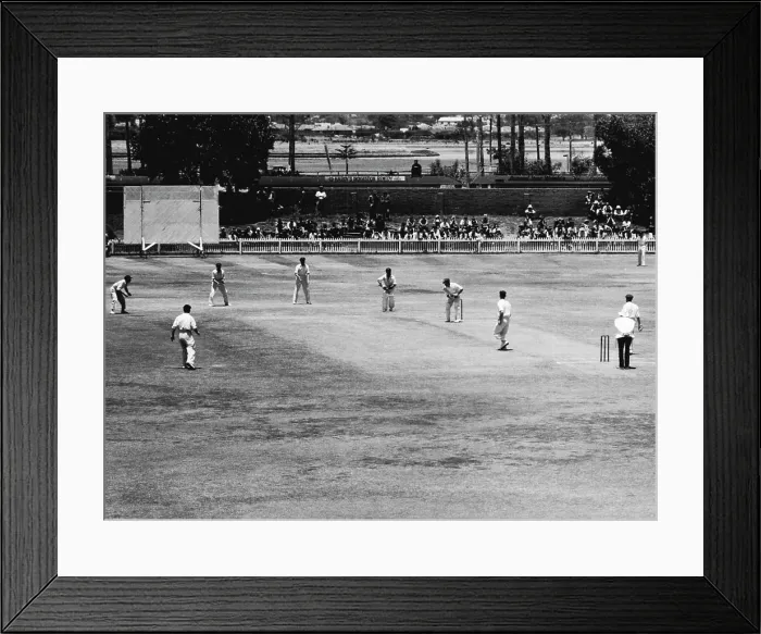 Framed Print : NSW opening batsman Raw Moss is nearly bowled by WA Medium -test bowler Charlie Pinch the ball a ***** completely beat