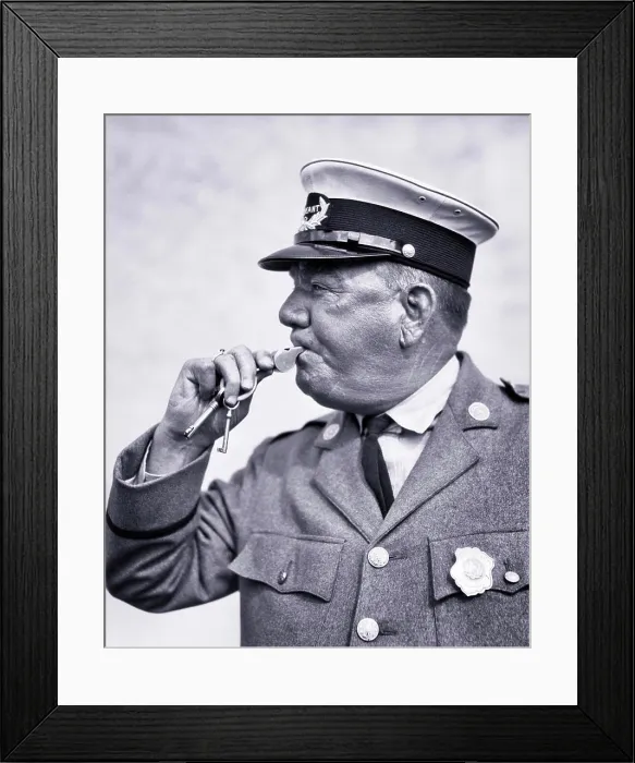 Framed Print : 1920s 1930s TRAFFIC POLICEMAN BLOWING WHISTLE WEARING UNIFORM Framed Print : 1920s 1930s TRAFFIC POLICEMAN BLOWING WHISTLE WEARING UNIFORM