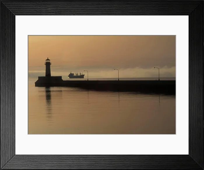 Framed Print : USA, Minnesota, Duluth. Ship at anchor off the Duluth ship canal