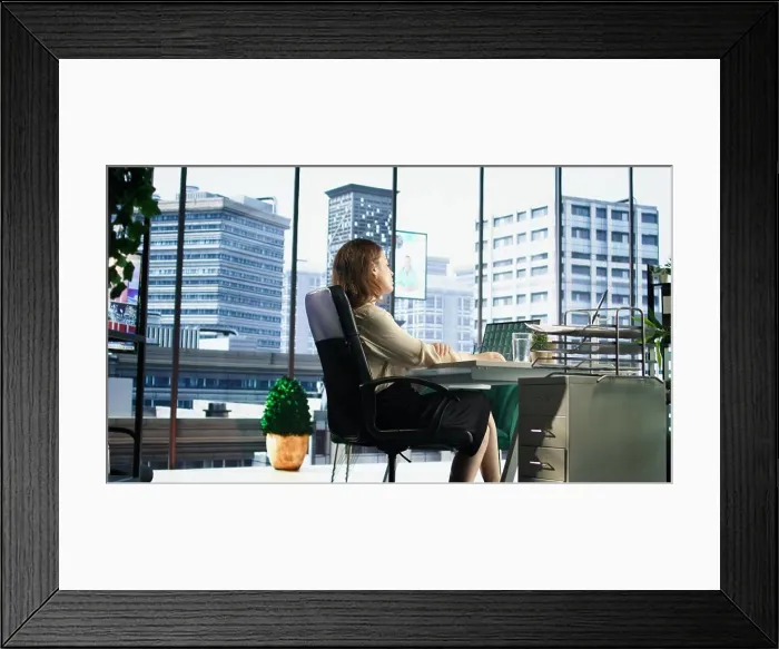 Framed Print : Professional female leader evaluating trading risks before making a huge investment Framed Print : Professional female leader evaluating trading risks before making a huge investment