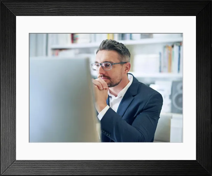 Framed Print : Ceo, employee and man with focus Framed Print : Ceo, employee and man with focus
