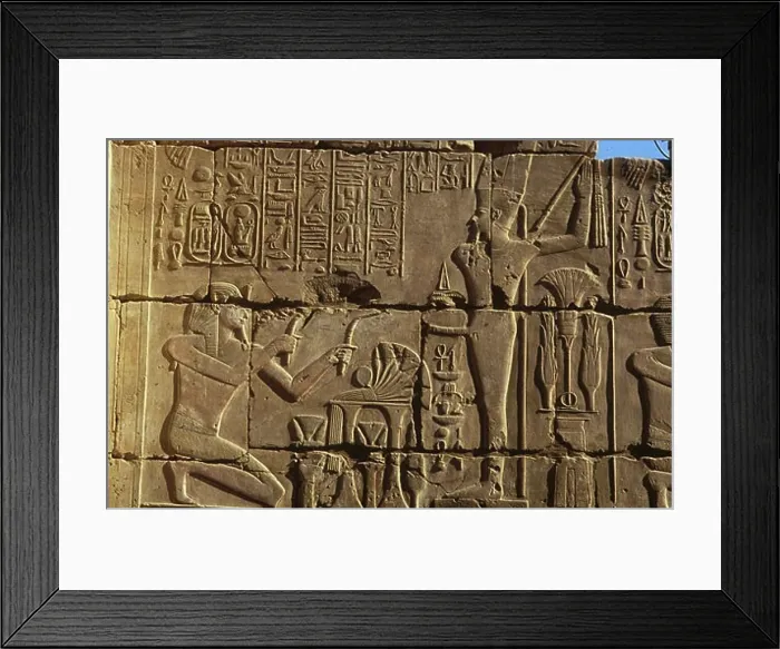Framed Print : Detail of hieroglyphics carved into stone wall of Karnak Temple, Karnak, Luxor, Egypt Framed Print : Detail of hieroglyphics carved into stone wall of Karnak Temple, Karnak, Luxor, Egypt
