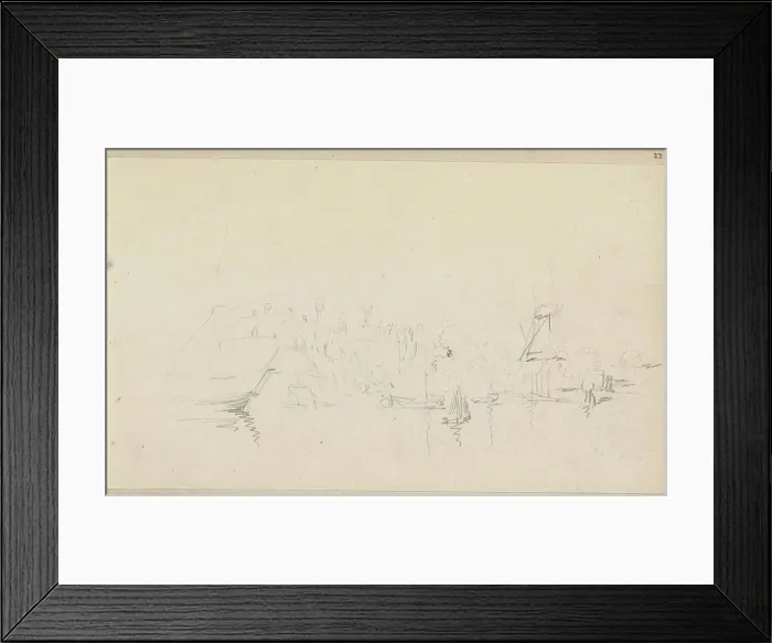 Framed Print : Gezicht op een stad aan het water