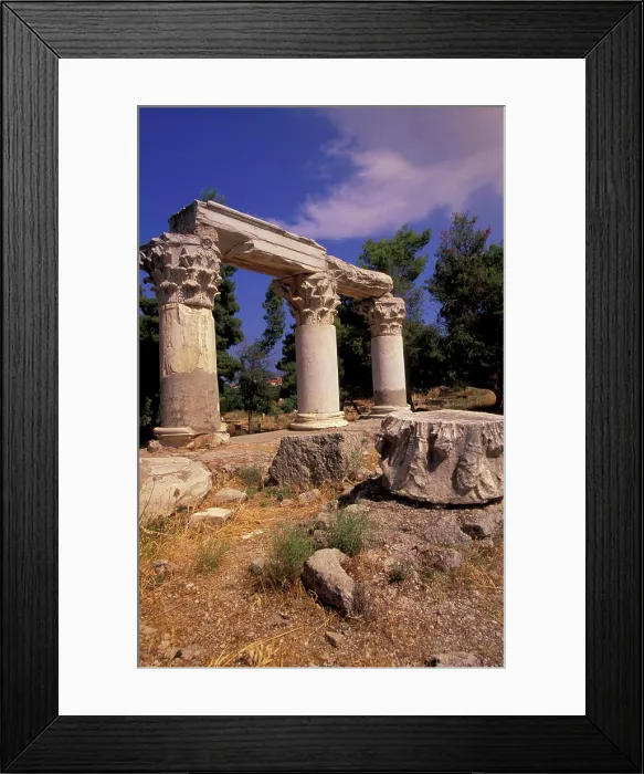 Framed Print : Europe, Greece, Peloponnese, Corinth. Ruins of Temple of Octavia, ancient Corinth