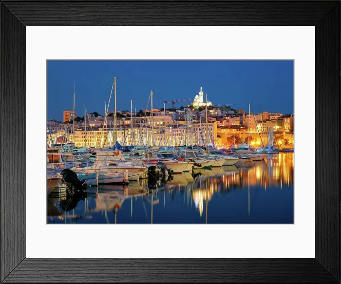 Framed Print : Marseille Old Port (Vieux-Port de Marseille) with yachts and Basilica of Notre-Dame de la Garde in the night Framed Print : Marseille Old Port (Vieux-Port de Marseille) with yachts and Basilica of Notre-Dame de la Garde in the night