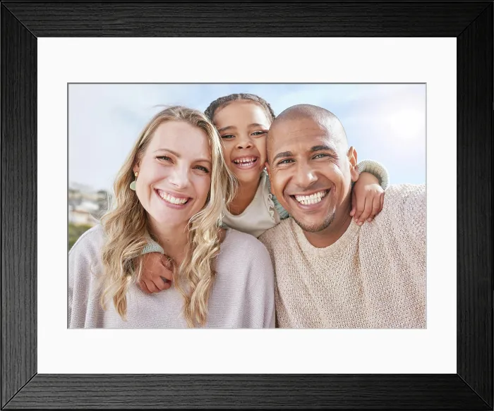 Framed Print : Mom, dad and girl in portrait with diversity