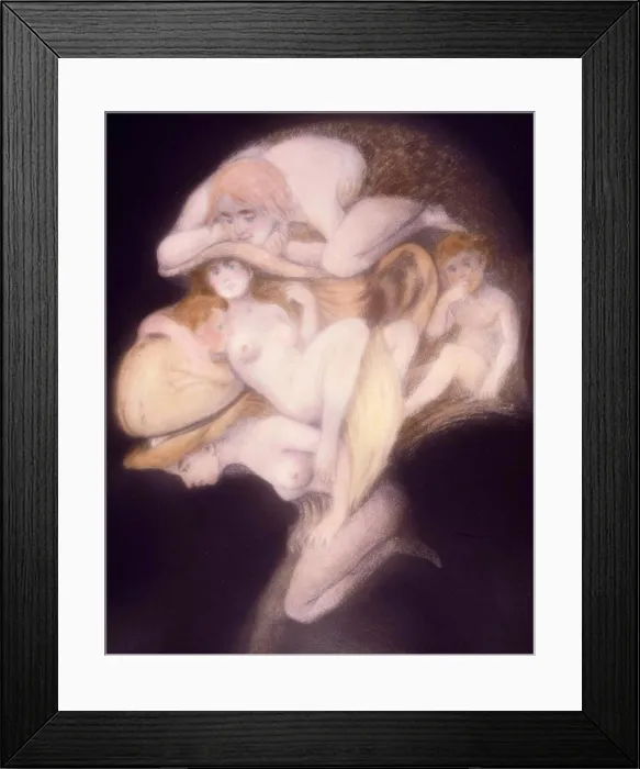 Framed Print : Monkey Face composed of three naked women, postcard, 1905 Framed Print : Monkey Face composed of three naked women, postcard, 1905