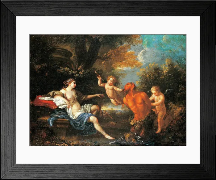 Framed Print : Venus, Satyr and Cupids, attributed to Lauri Filippo, 17th Century, oil on canvas, cm 34 x 46 Framed Print : Venus, Satyr and Cupids, attributed to Lauri Filippo, 17th Century, oil on canvas, cm 34 x 46