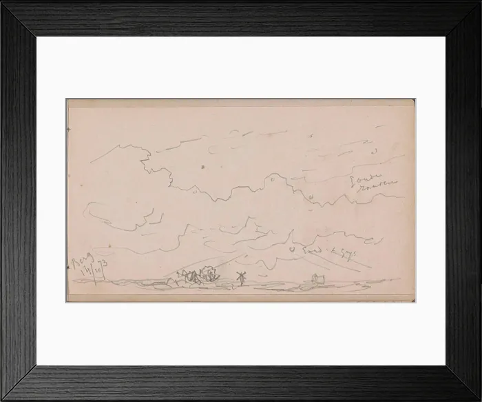 Framed Print : Cloud air over a flat landscape with a mill.Leaf 4 recto from a sketchbook with 46 sheets Framed Print : Cloud air over a flat landscape with a mill.Leaf 4 recto from a sketchbook with 46 sheets