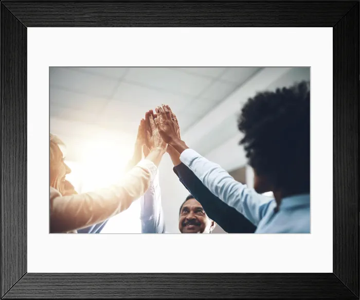 Framed Print : Business people, high five or hands together for success Framed Print : Business people, high five or hands together for success