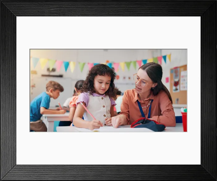 Framed Print : Education, girl or teacher with help Framed Print : Education, girl or teacher with help