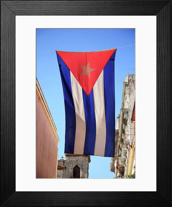 Framed Print : Flag of Cuba hanging between buildings in Havana Cuba Framed Print : Flag of Cuba hanging between buildings in Havana Cuba