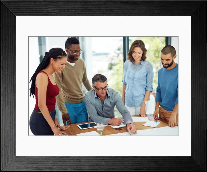 Framed Print : Group, architect and discussion for blueprint Framed Print : Group, architect and discussion for blueprint