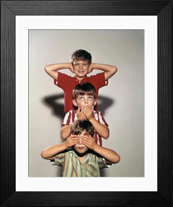 Framed Print : 1960S Boys Posing As Three Wise Monkeys See No Evil Hear No Evil Speak No Evil