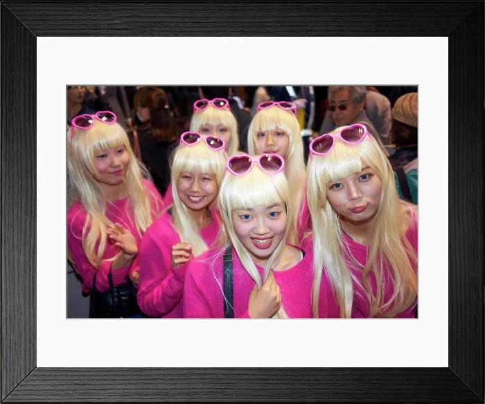 Framed Print : Group of young Japanese girls dressed as Barbie at the Halloween celebrations in Shibuya Framed Print : Group of young Japanese girls dressed as Barbie at the Halloween celebrations in Shibuya