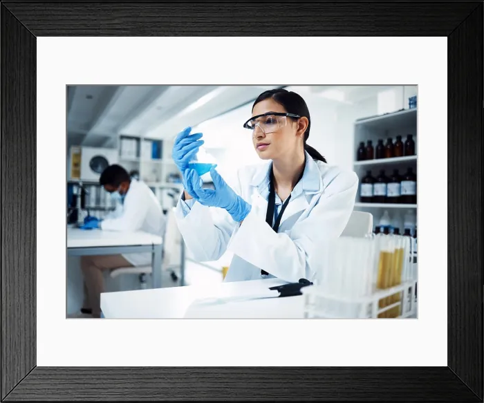 Framed Print : Science, research and woman scientist in laboratory with medical Framed Print : Science, research and woman scientist in laboratory with medical