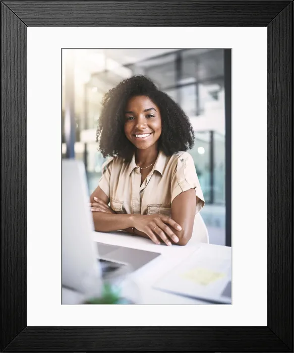 Framed Print : Portrait, laptop and black woman with notes Framed Print : Portrait, laptop and black woman with notes