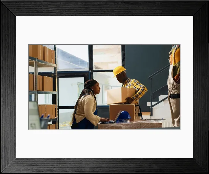 Framed Print : African american people checking quality of goods Framed Print : African american people checking quality of goods