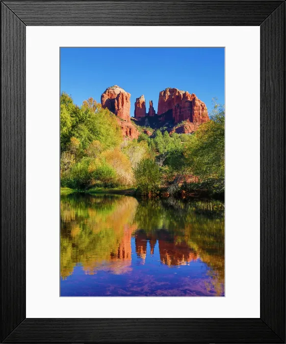Framed Print : Sedona and the Red Rock Crossing with river reflecting the red rock