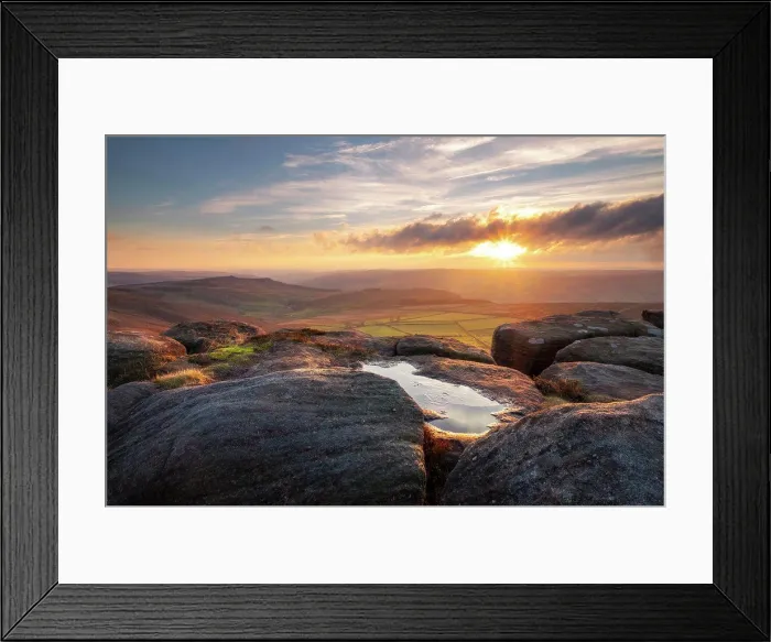 Framed Print : View from Stanage Edge at sunset Framed Print : View from Stanage Edge at sunset