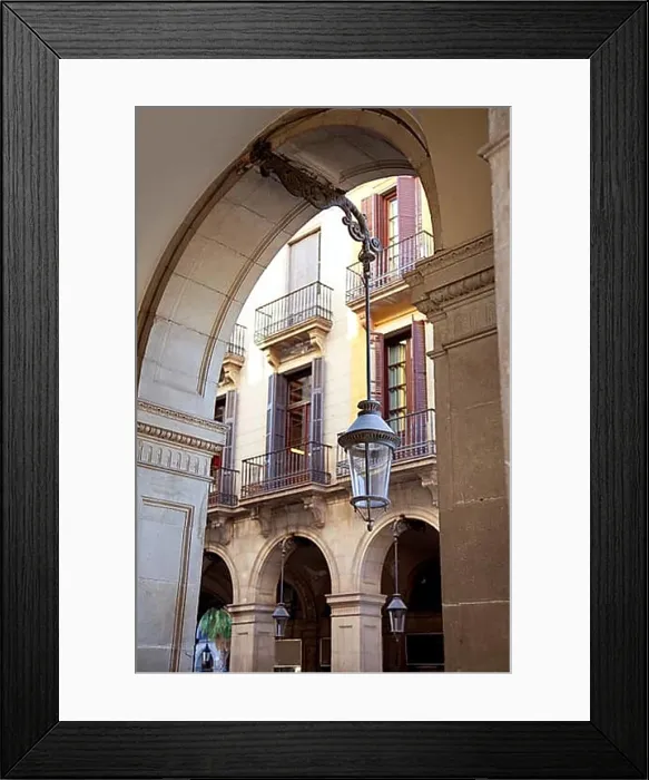 Framed Print : Barcelona Plaza Real Placa Reial square with archs arcade
