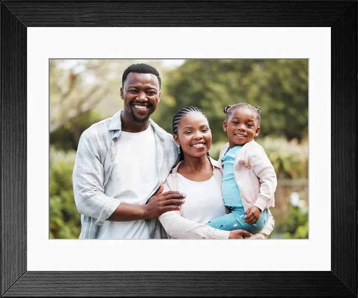 Framed Print : Black family, portrait and outdoor hug with kid
