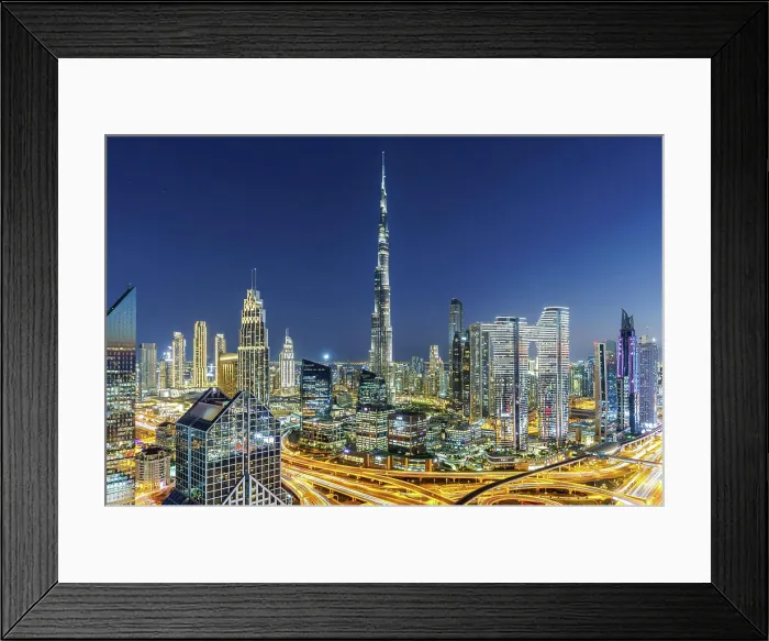 Framed Print : Dubai Burj Khalifa Skyline Higher building in the world from above in Downtown at night Dubai Framed Print : Dubai Burj Khalifa Skyline Higher building in the world from above in Downtown at night Dubai